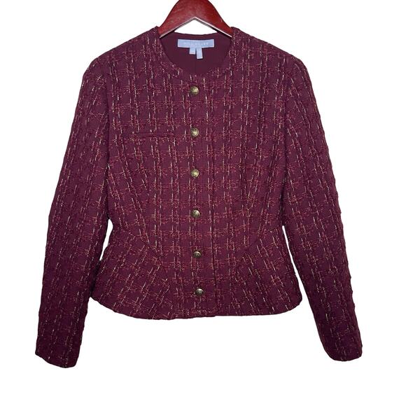 Hill House The Valentina Tweed Jacket and Mini Dress set in Burgundy Sz XS - Picture 10 of 16